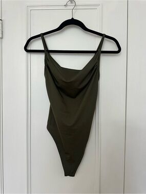 Reserved Olive Cowl Neck Tank Bodysuit